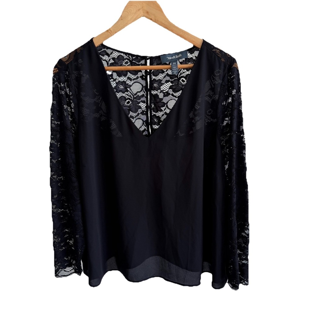 ModCloth Lace Black Blouse Semi-Sheer Elegant Top Womens Sz 2XL
